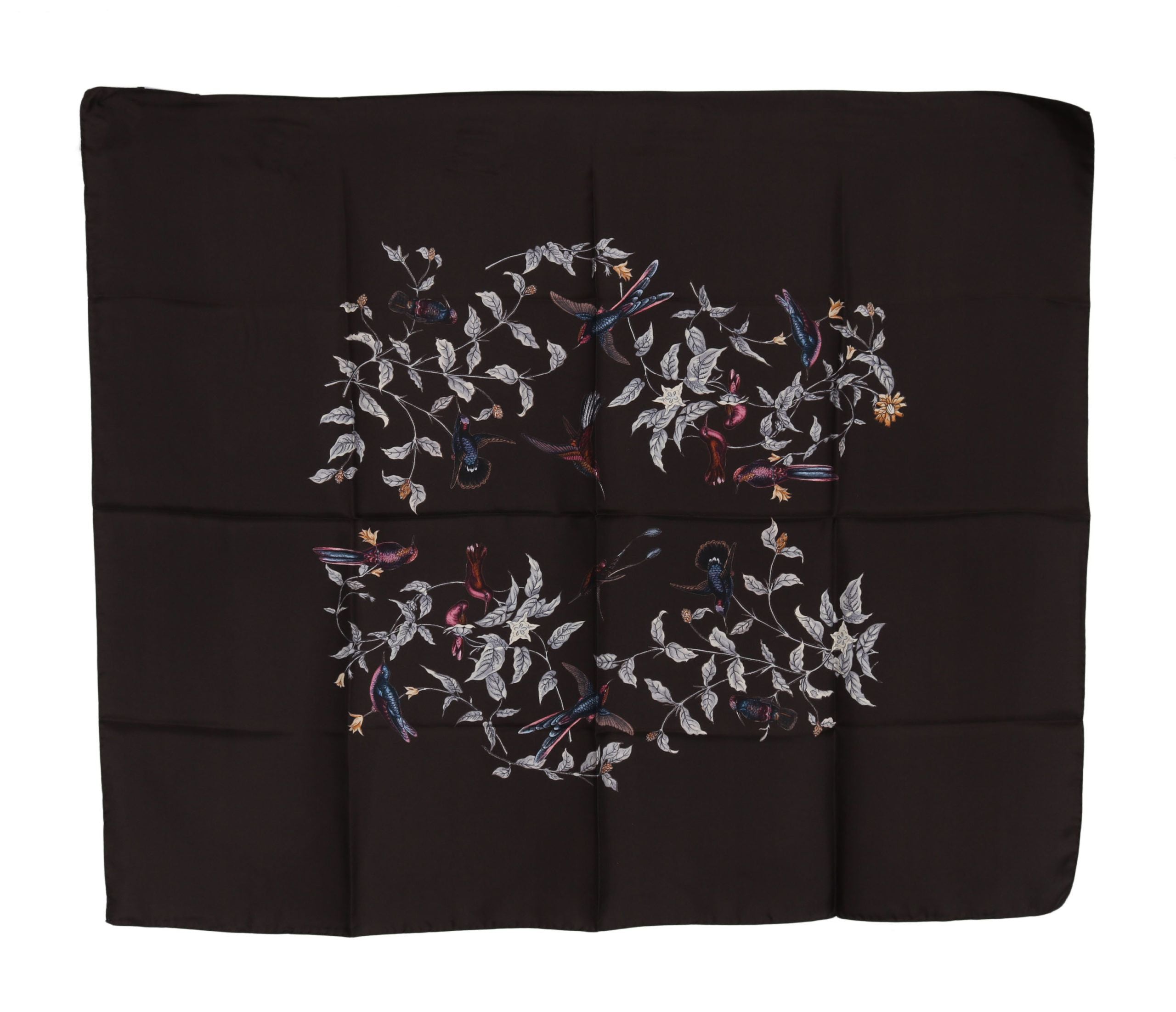 Dolce & Gabbana Brown 100% Silk Bird Print Wrap 80cm X 102cm RRP Scarf