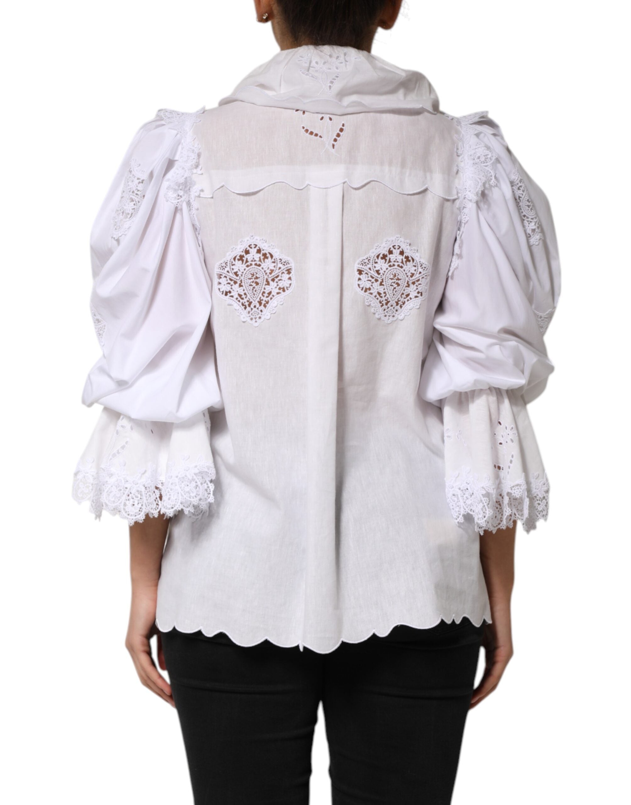 Dolce & Gabbana White Ruffled Lace Embellished Blouse Top