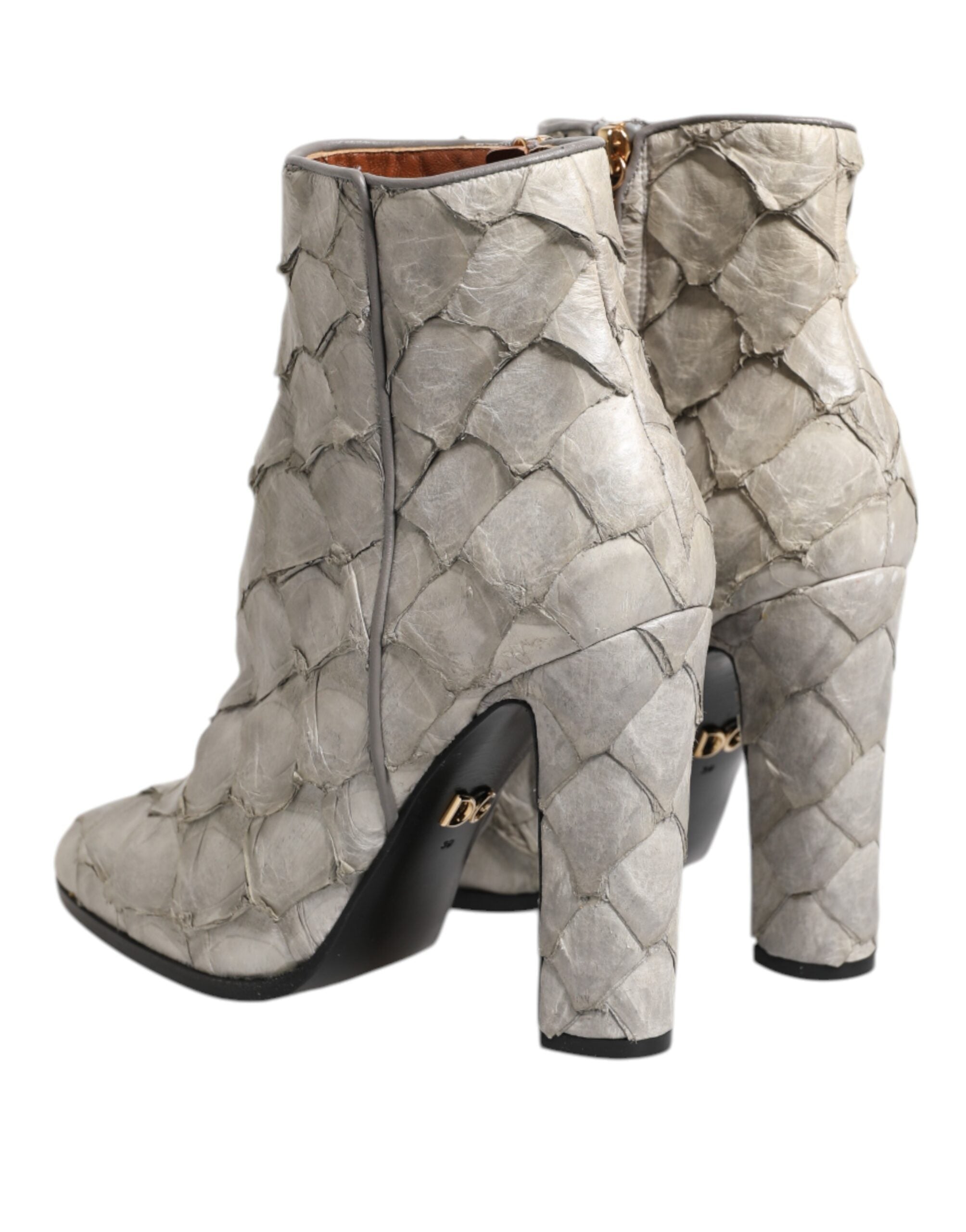Dolce & Gabbana Off White Leather Heels Ankle Boots Shoes