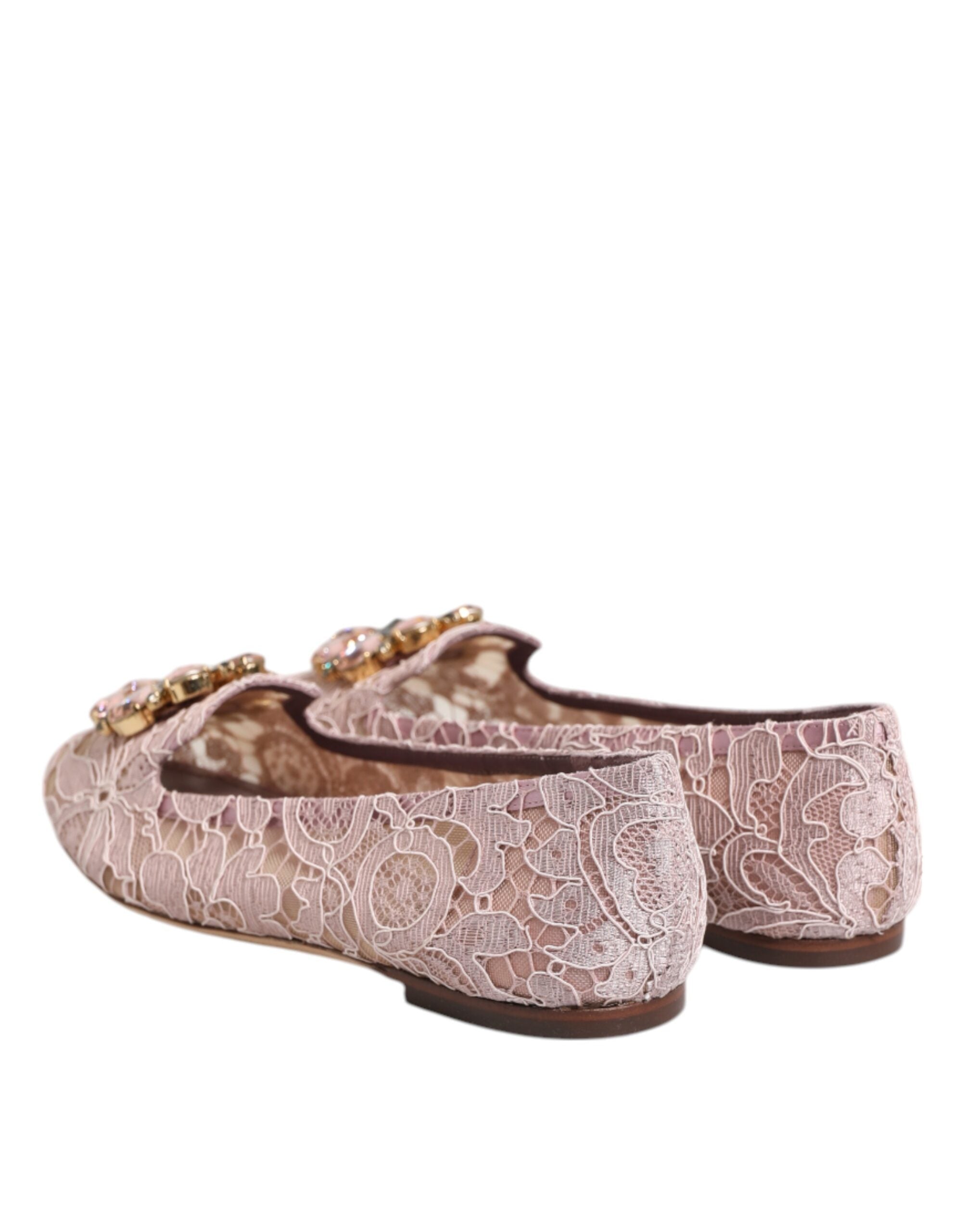 Dolce & Gabbana Pink Taormina Lace Crystals Flats Shoes