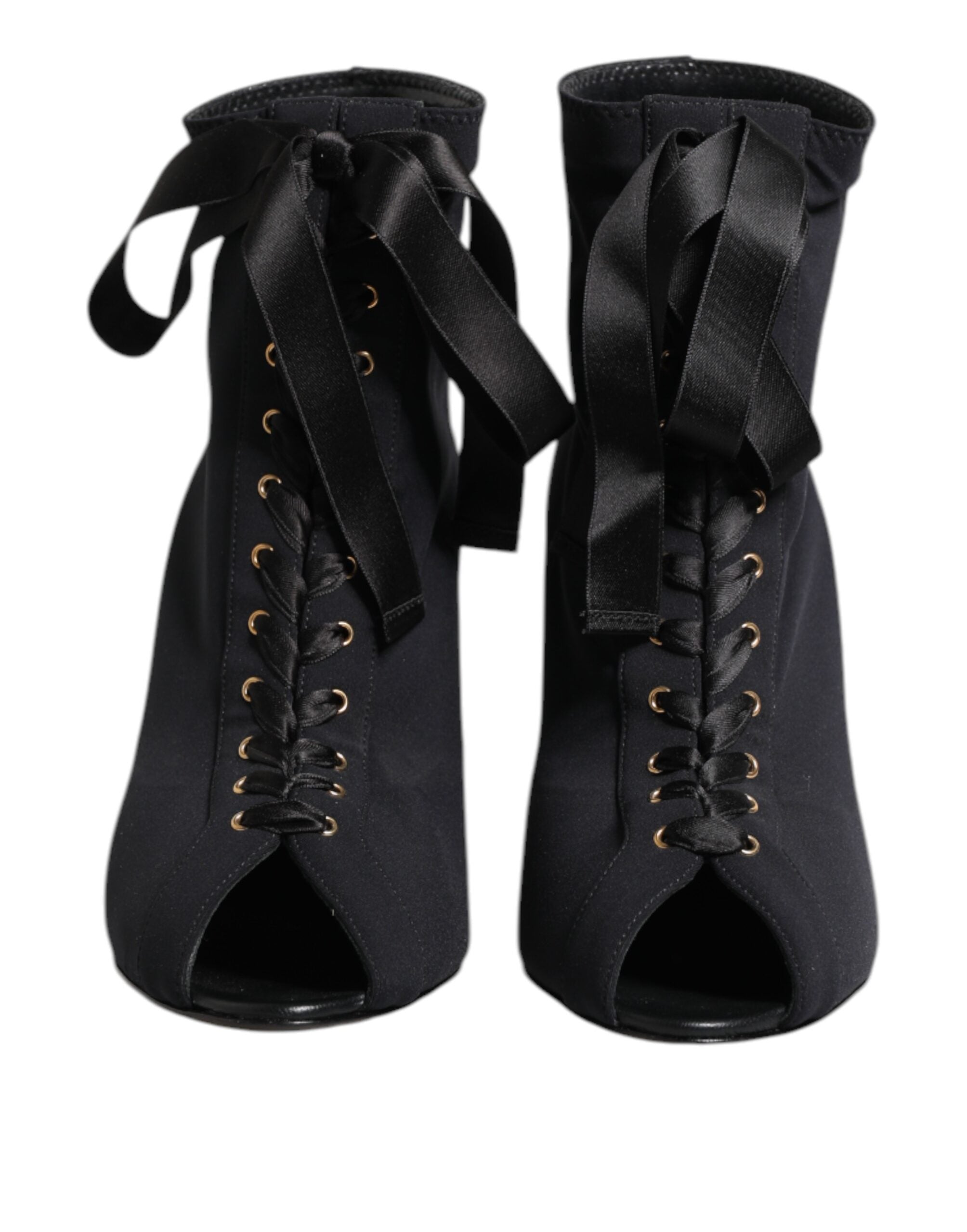 Dolce & Gabbana Black Stiletto Heels Lace Up Boots Shoes