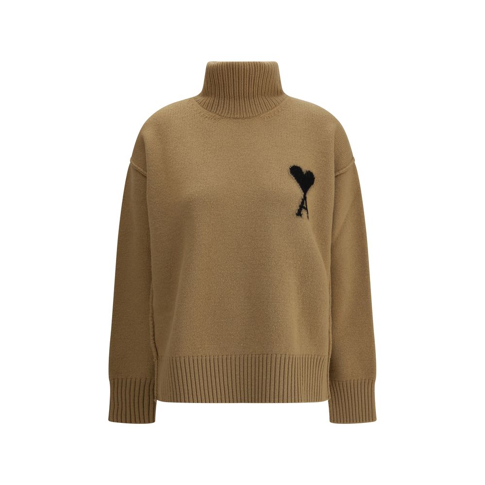 Ami Paris Brown Fleece Wool Turtleneck