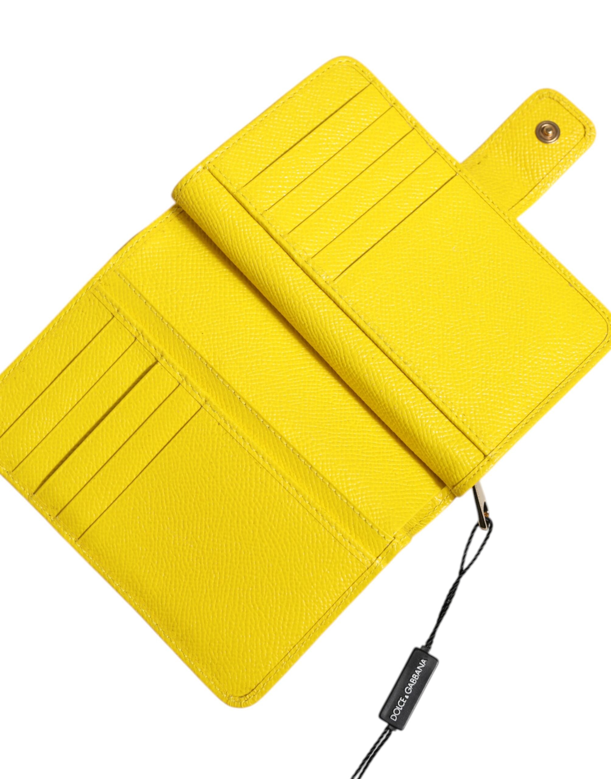 Dolce & Gabbana Yellow Leather Bifold Continental Clutch Wallet