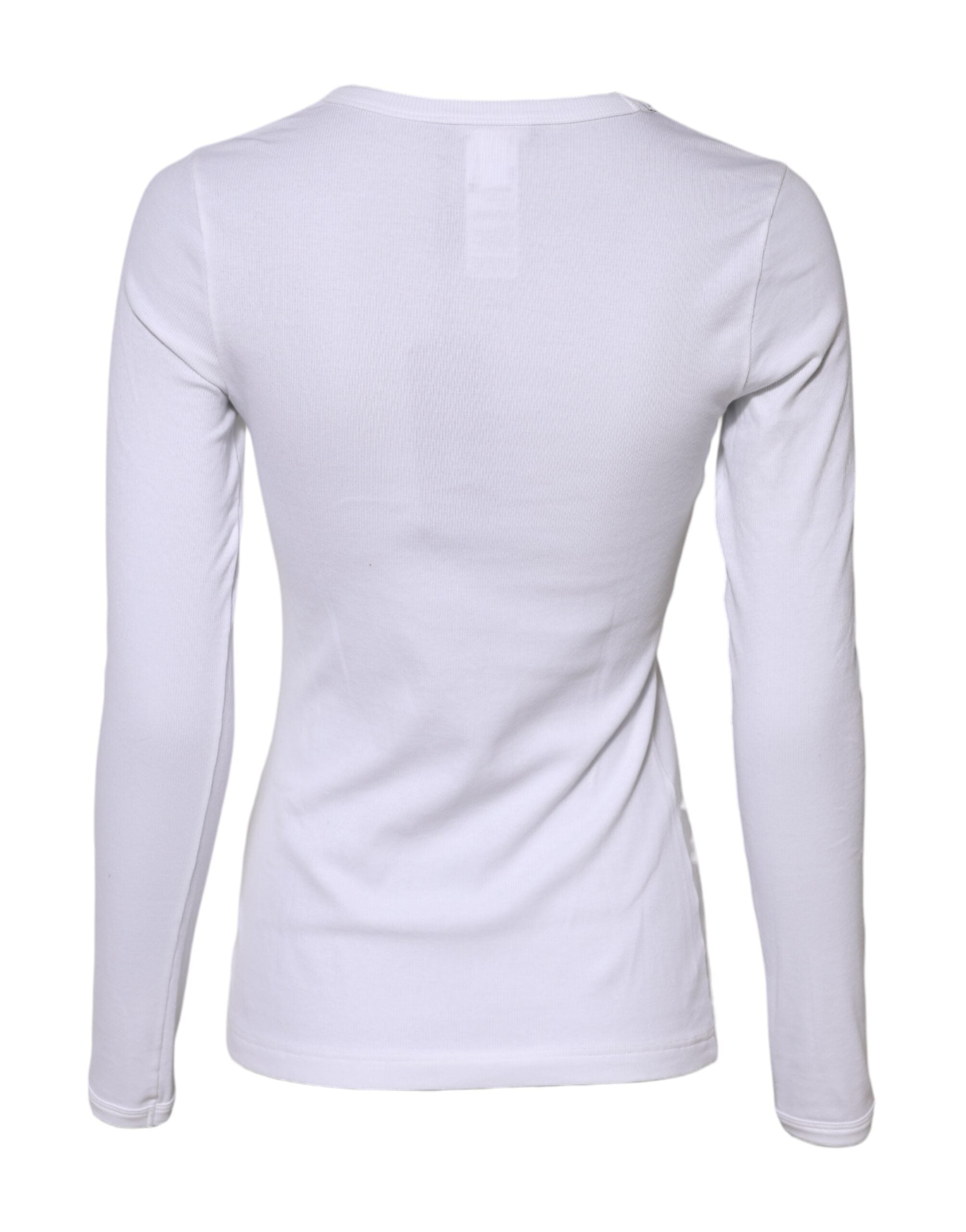 Dolce & Gabbana White Cotton Knit Round Neck Long Sleeves T-shirt