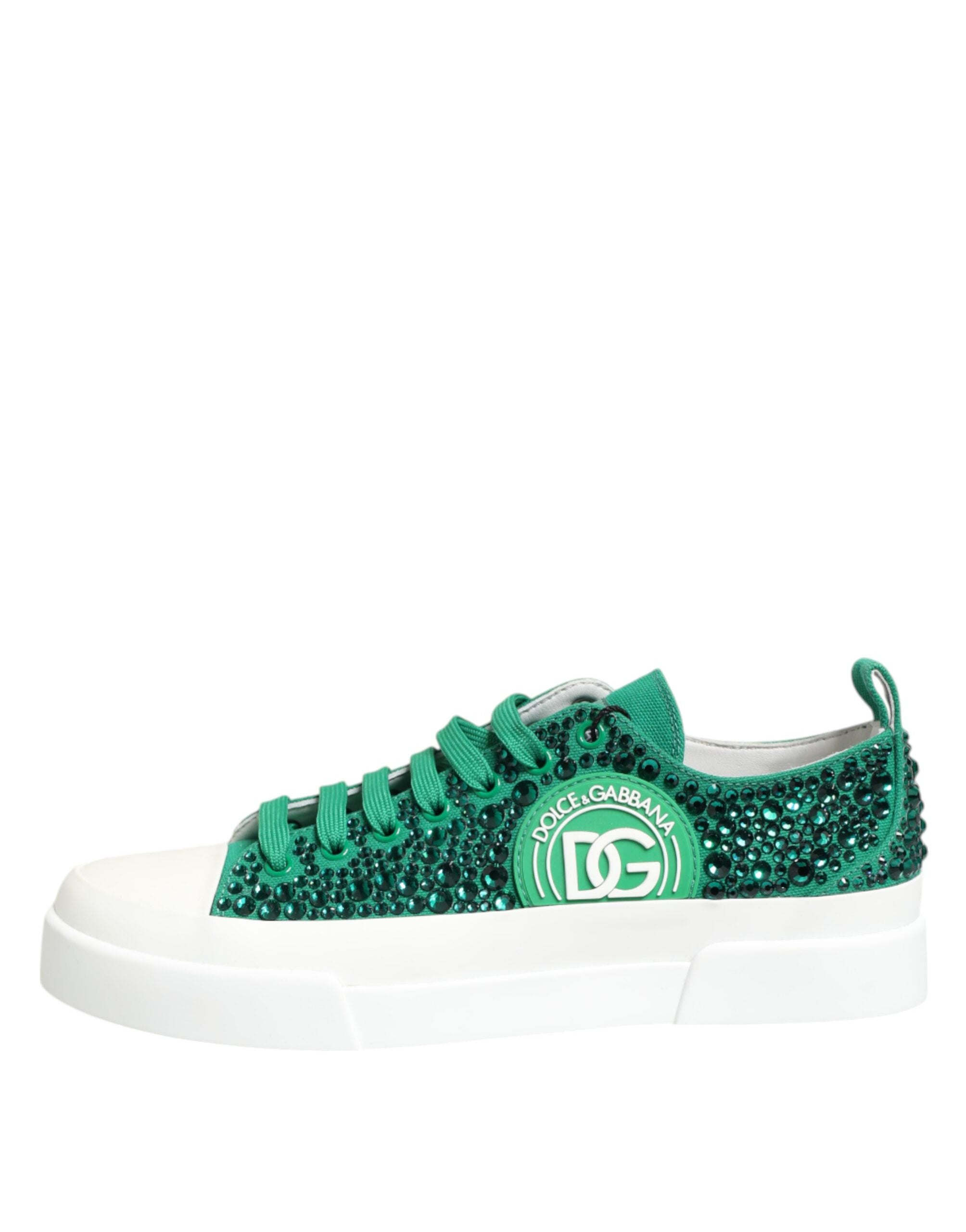 Dolce & Gabbana Green Portofino Crystal DG Logo Sneakers Shoes