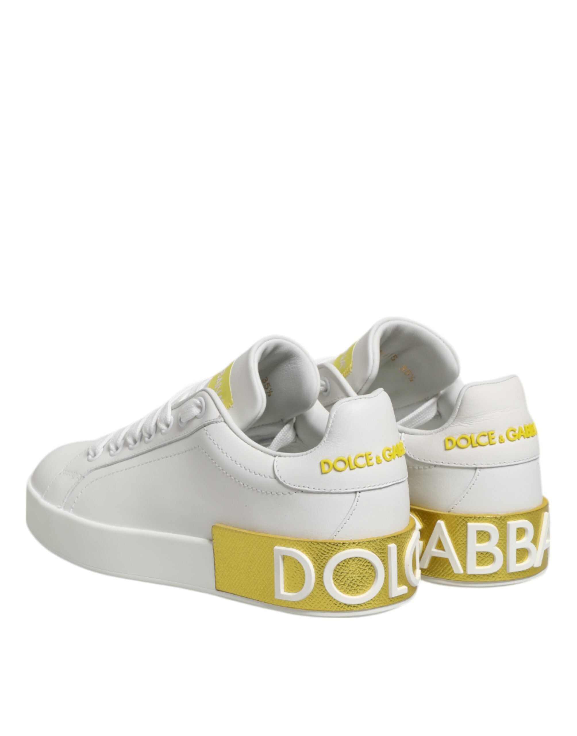 Dolce & Gabbana White Yellow Leather Low Top Sneakers Shoes