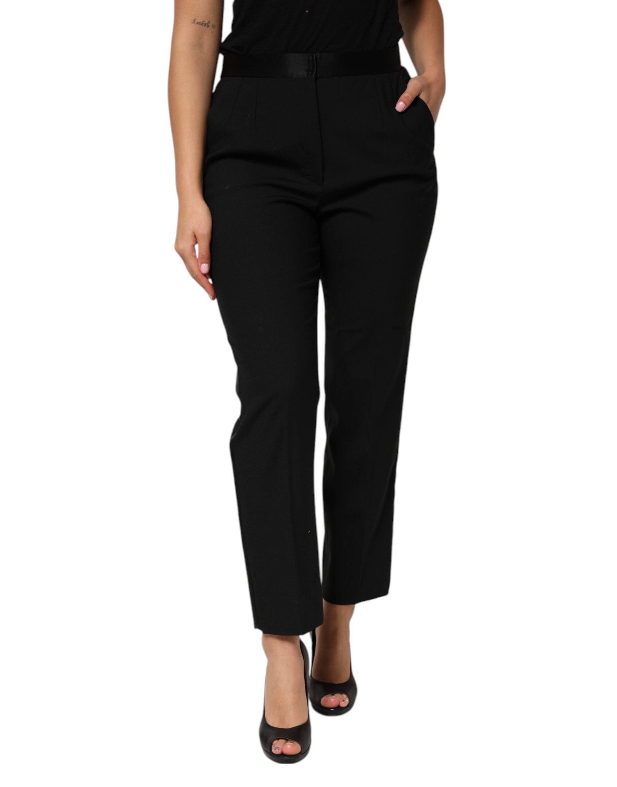Dolce & Gabbana Black Wool HighWaist Tapered Trouser Pants