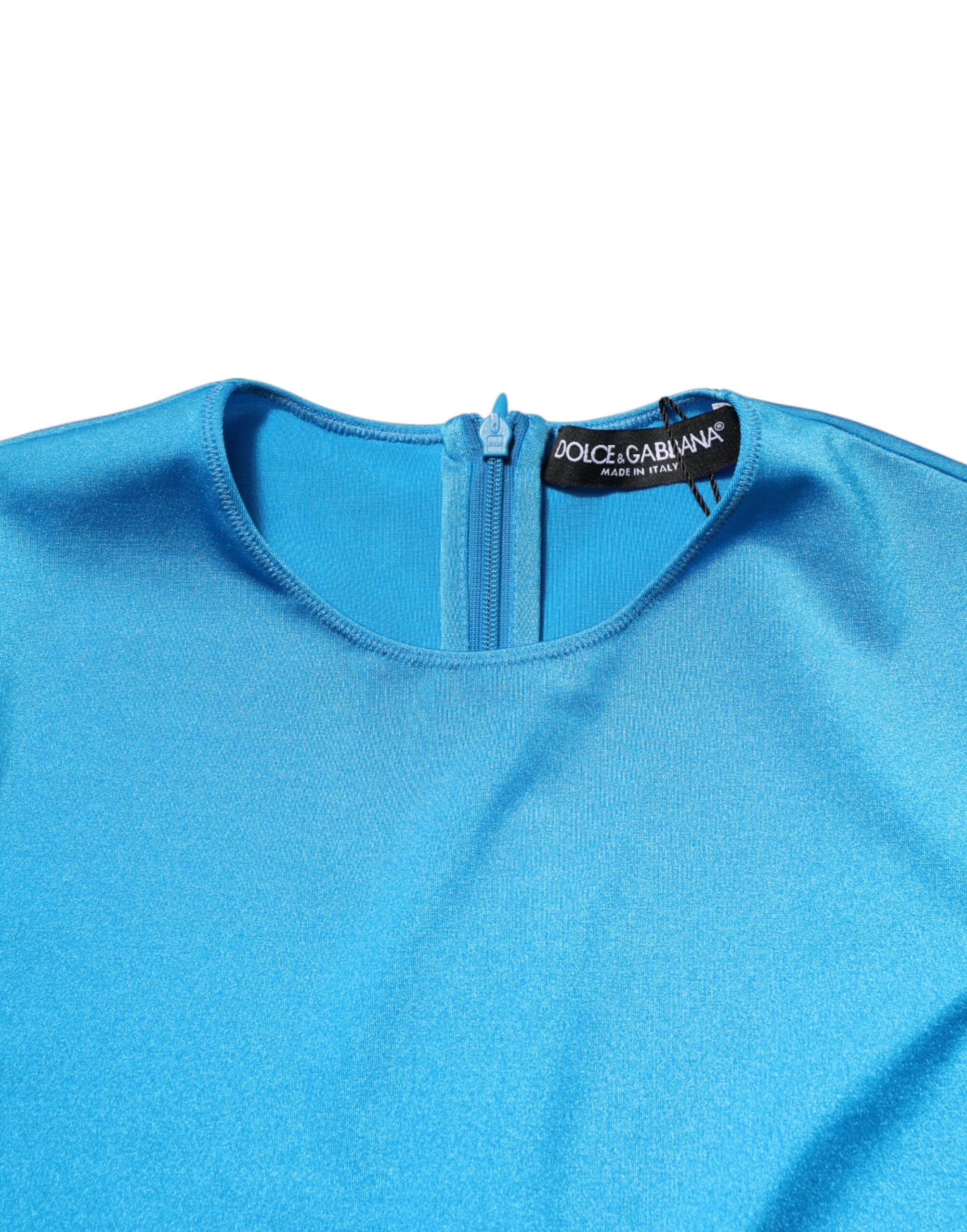 Dolce & Gabbana Blue Nylon Crew Neck Bodycon Jumpsuit Dress