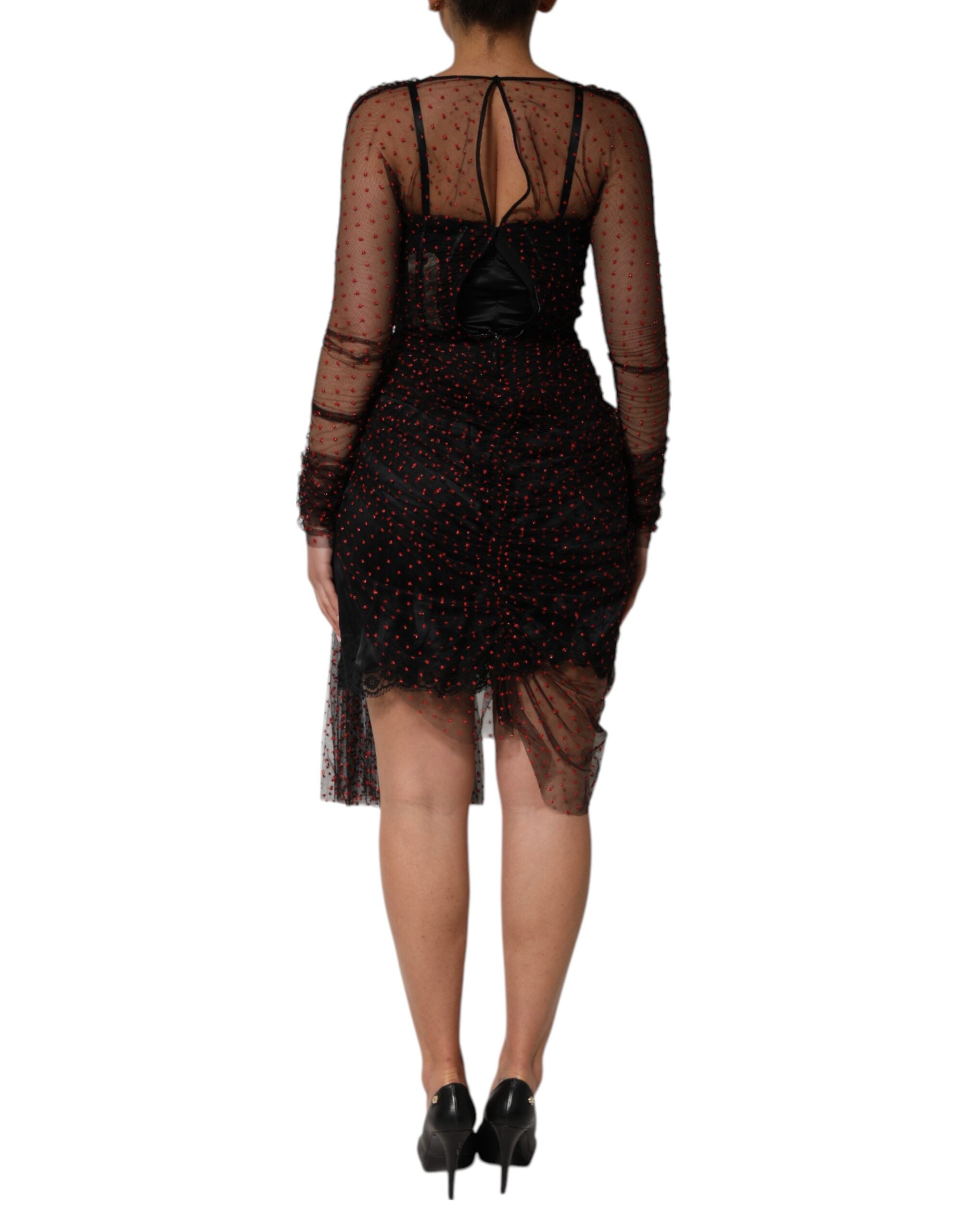 Dolce & Gabbana Black Lace Trim Long Sleeve Sheath Mini Dress