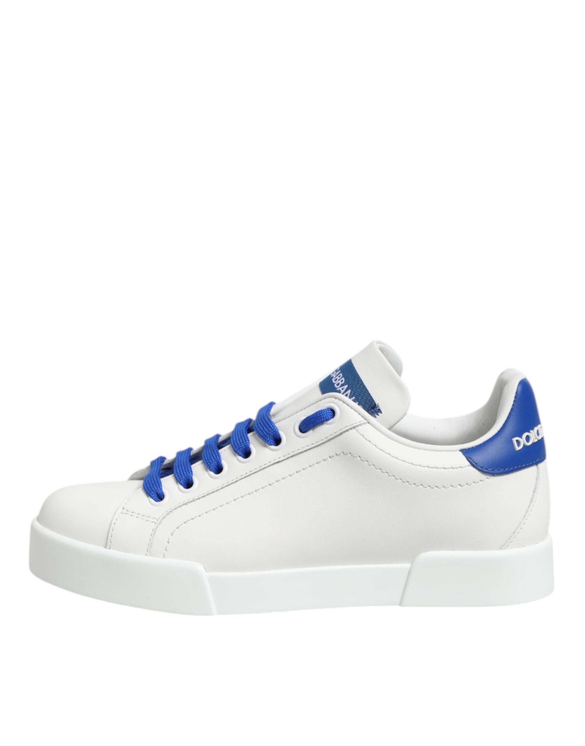 Dolce & Gabbana White Blue Leather Low Top Sneakers Shoes