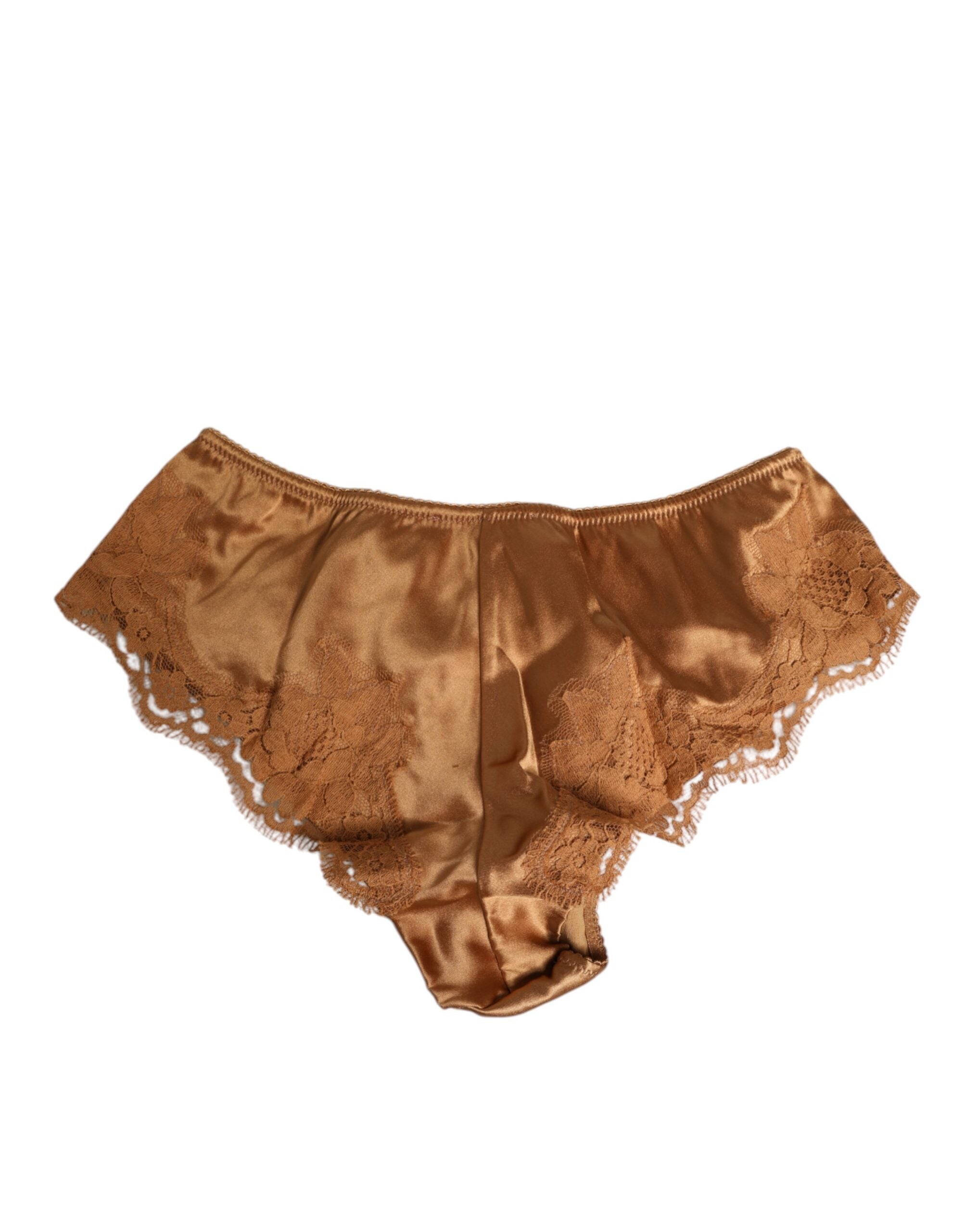 Dolce & Gabbana Brown Lace Silk Satin Slip Panties Underwear