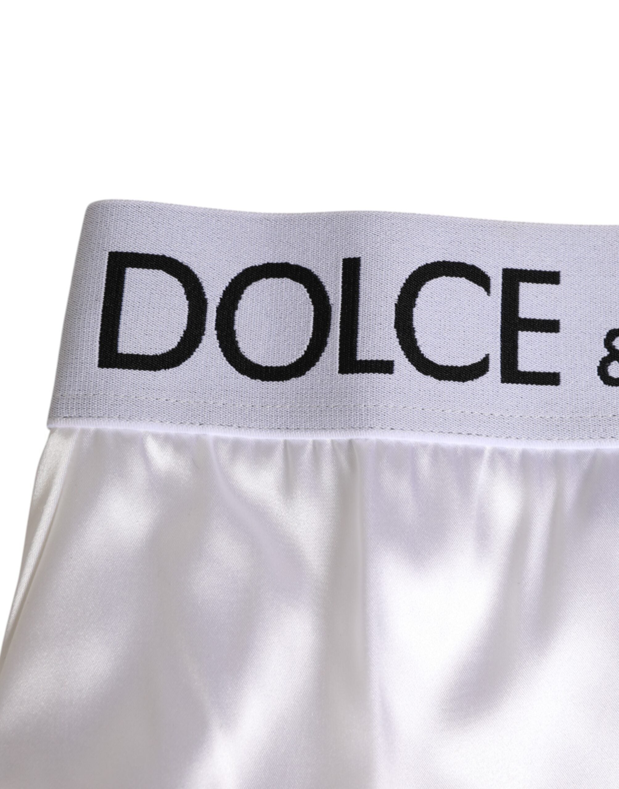 Dolce & Gabbana White Satin High-Waist Brief Logo Women Underwear