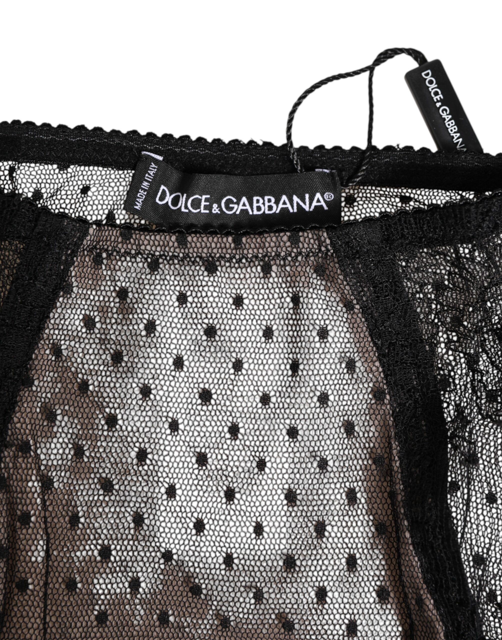 Dolce & Gabbana Black Sheer Polka Dot Lace High Waist Underwear