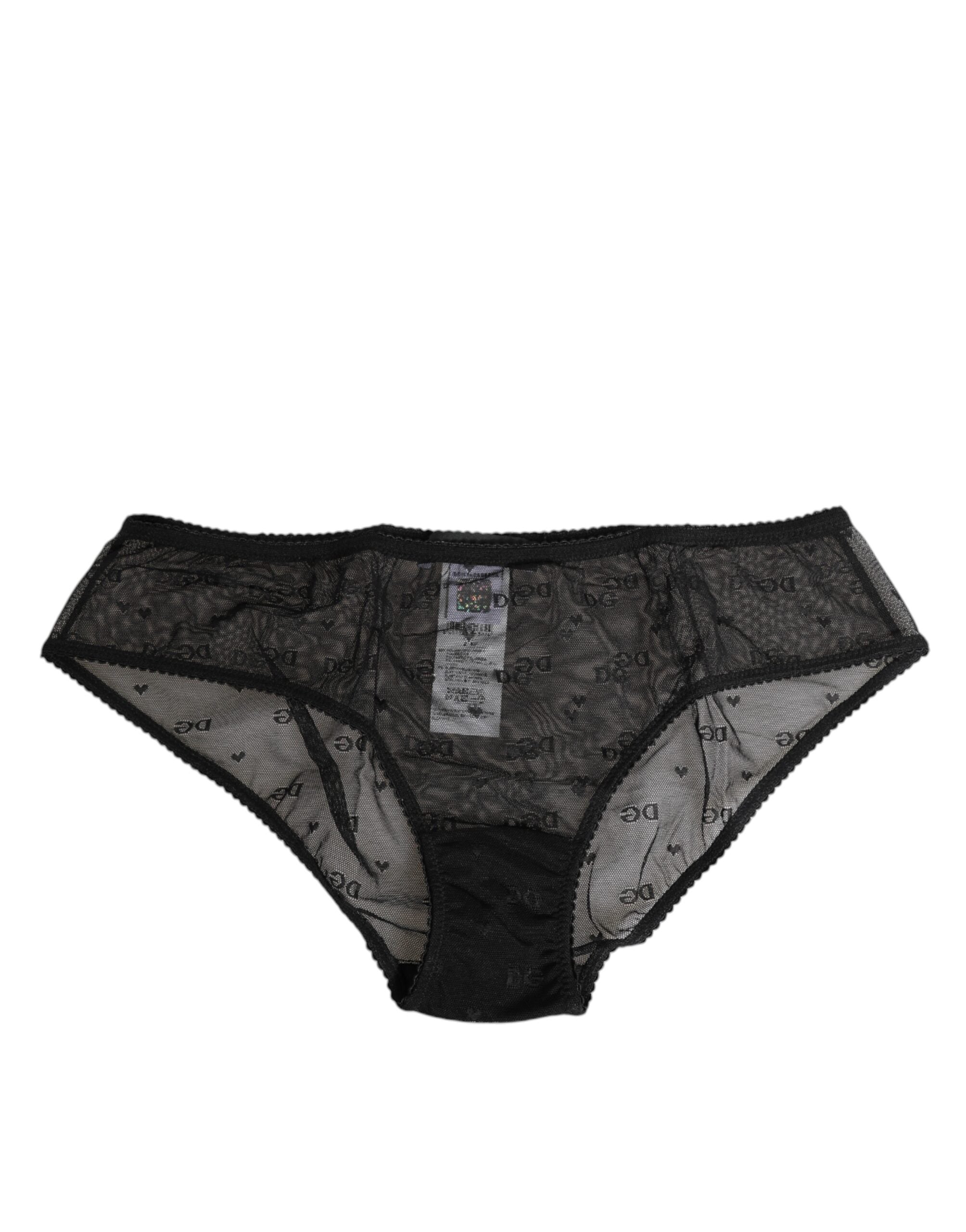 Dolce & Gabbana Black Sheer Mesh Lace Polka Dot Logo Underwear