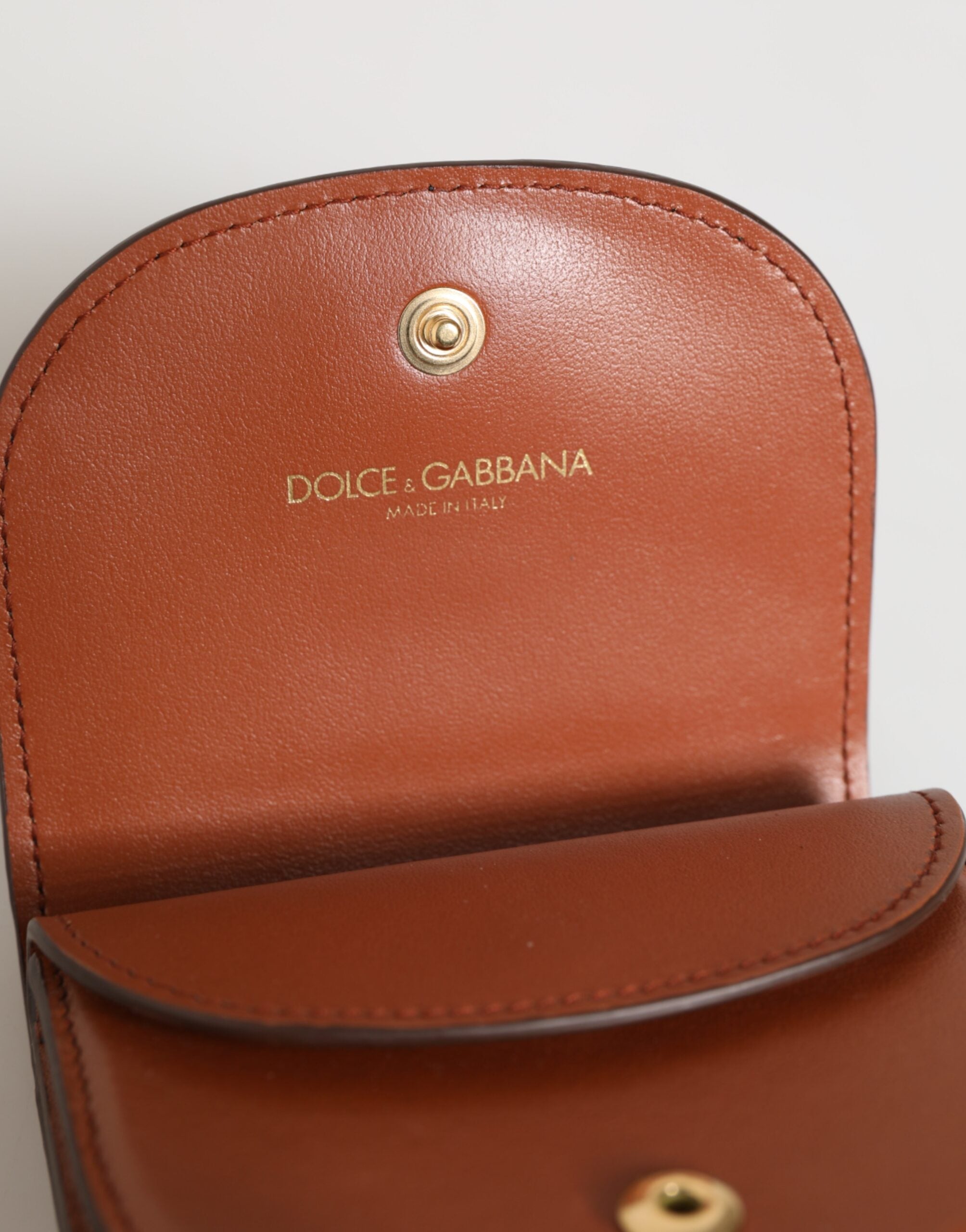 Dolce & Gabbana Brown Black Calf Leather Leopard Print Logo Plaque Wallet