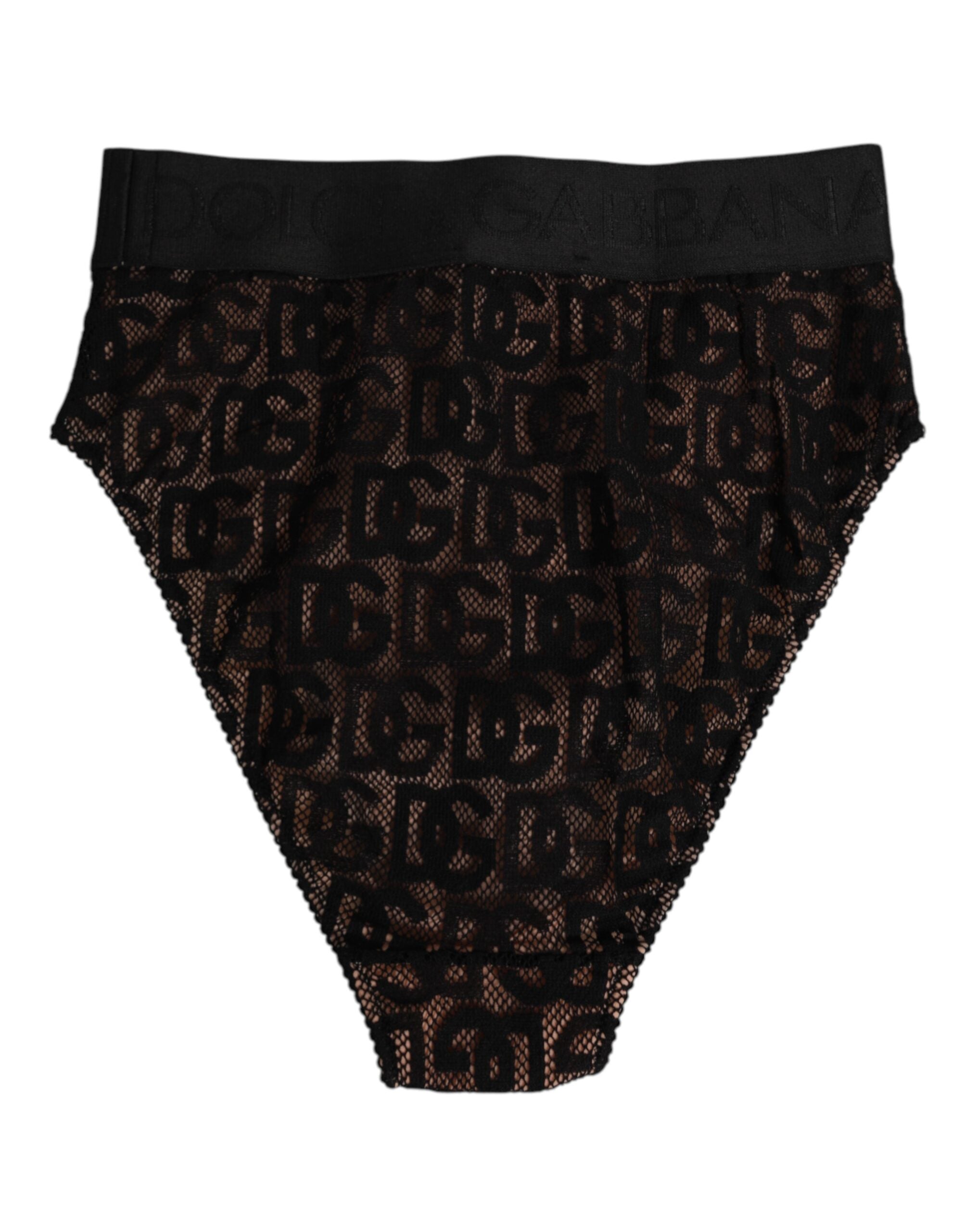 Dolce & Gabbana Black DG Logo Lace High Brief Panty Underwear