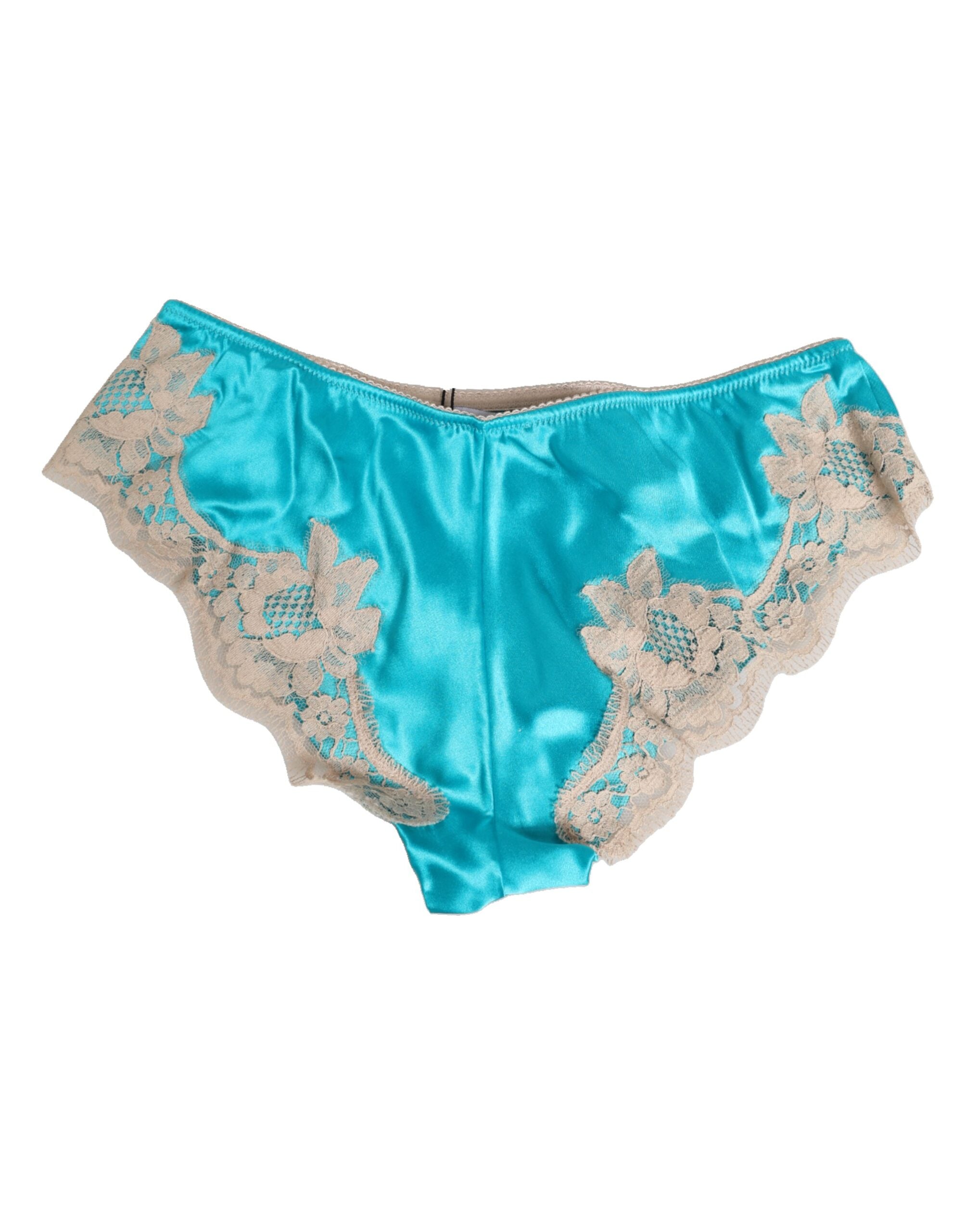 Dolce & Gabbana Blue Silk Satin Floral Lace Trim New Slip Underwear