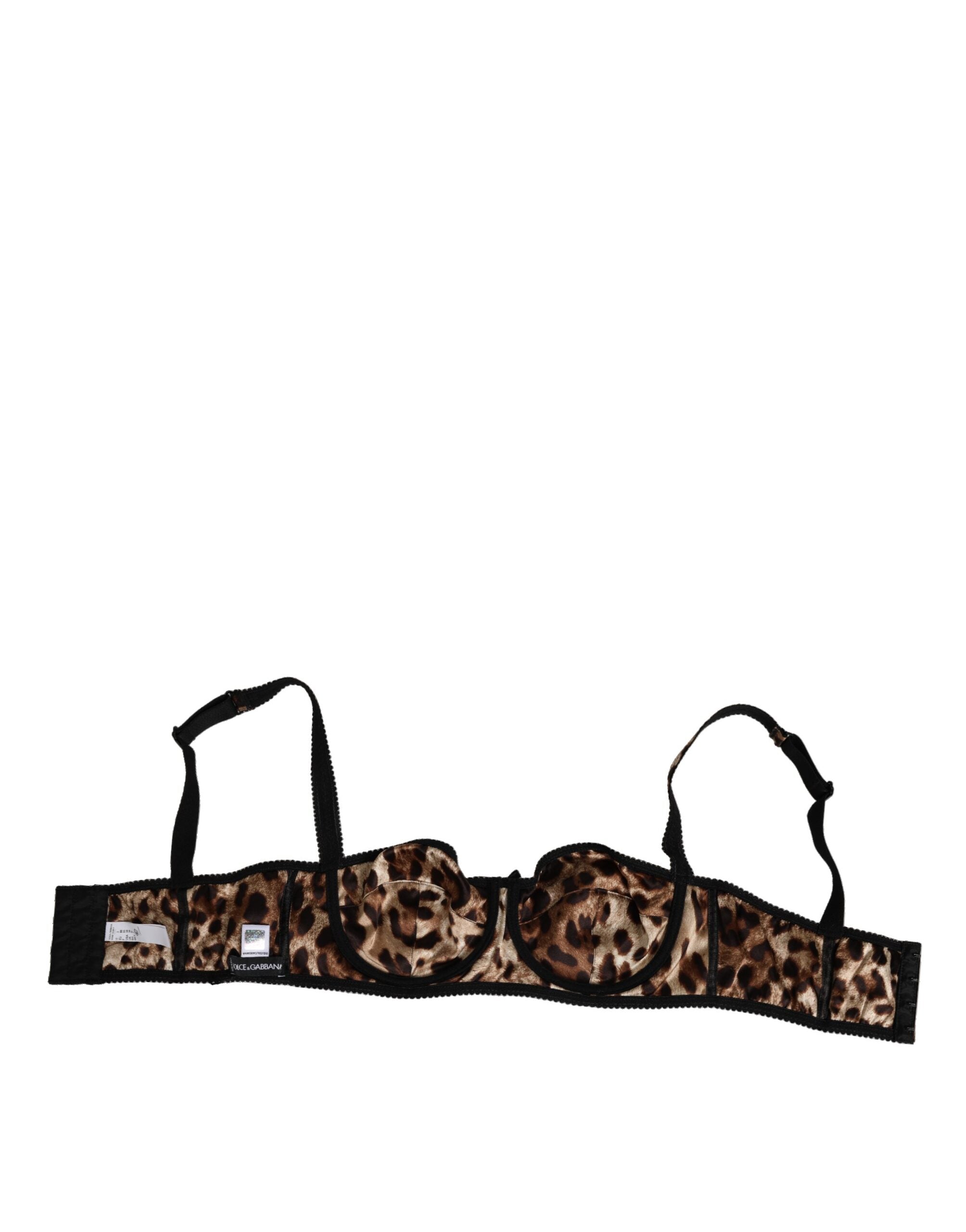Dolce & Gabbana Brown Leopard Silk Balconnet Bra Underwear