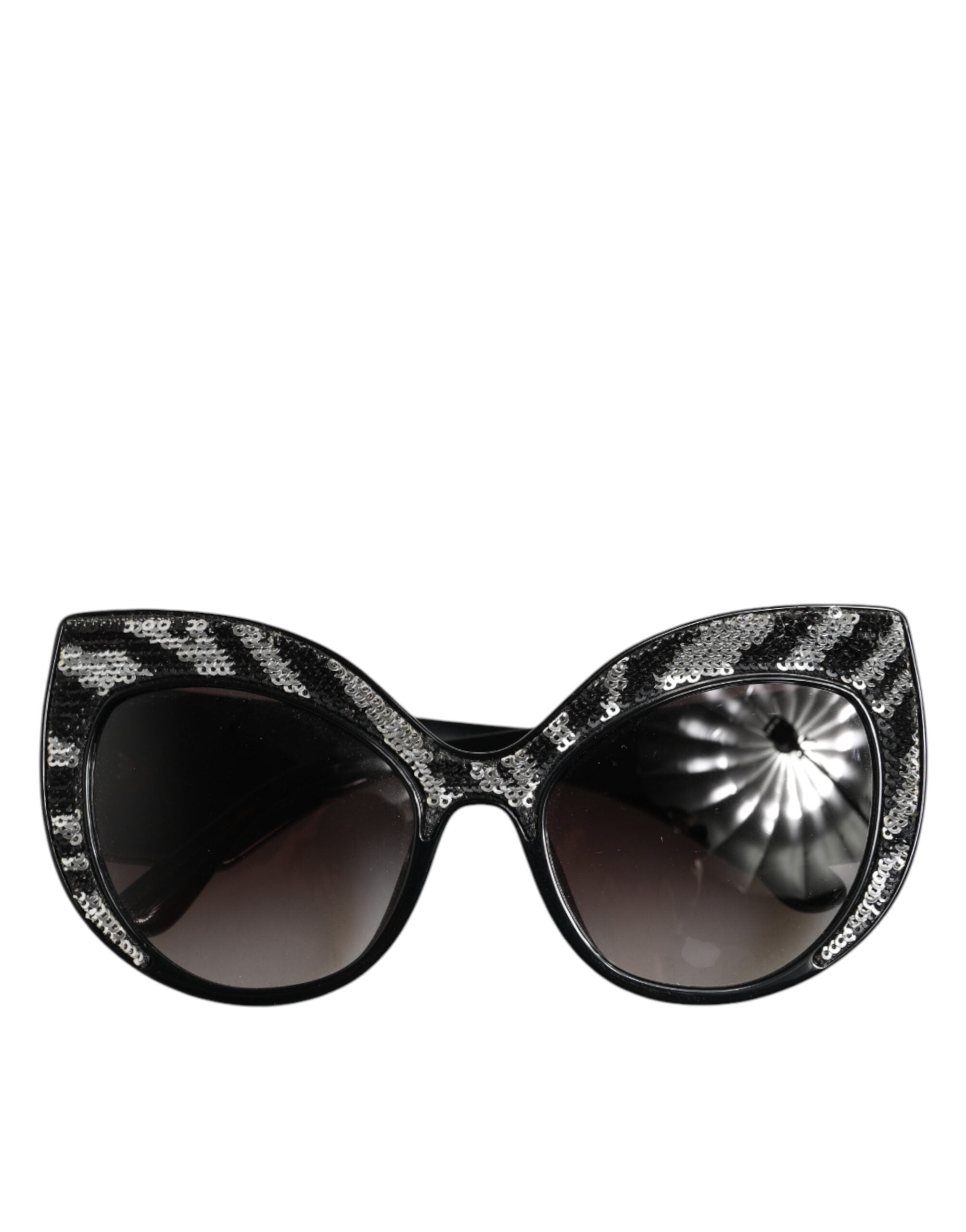 Dolce & Gabbana Black Silver Sequin Butterfly Polarized Sunglasses