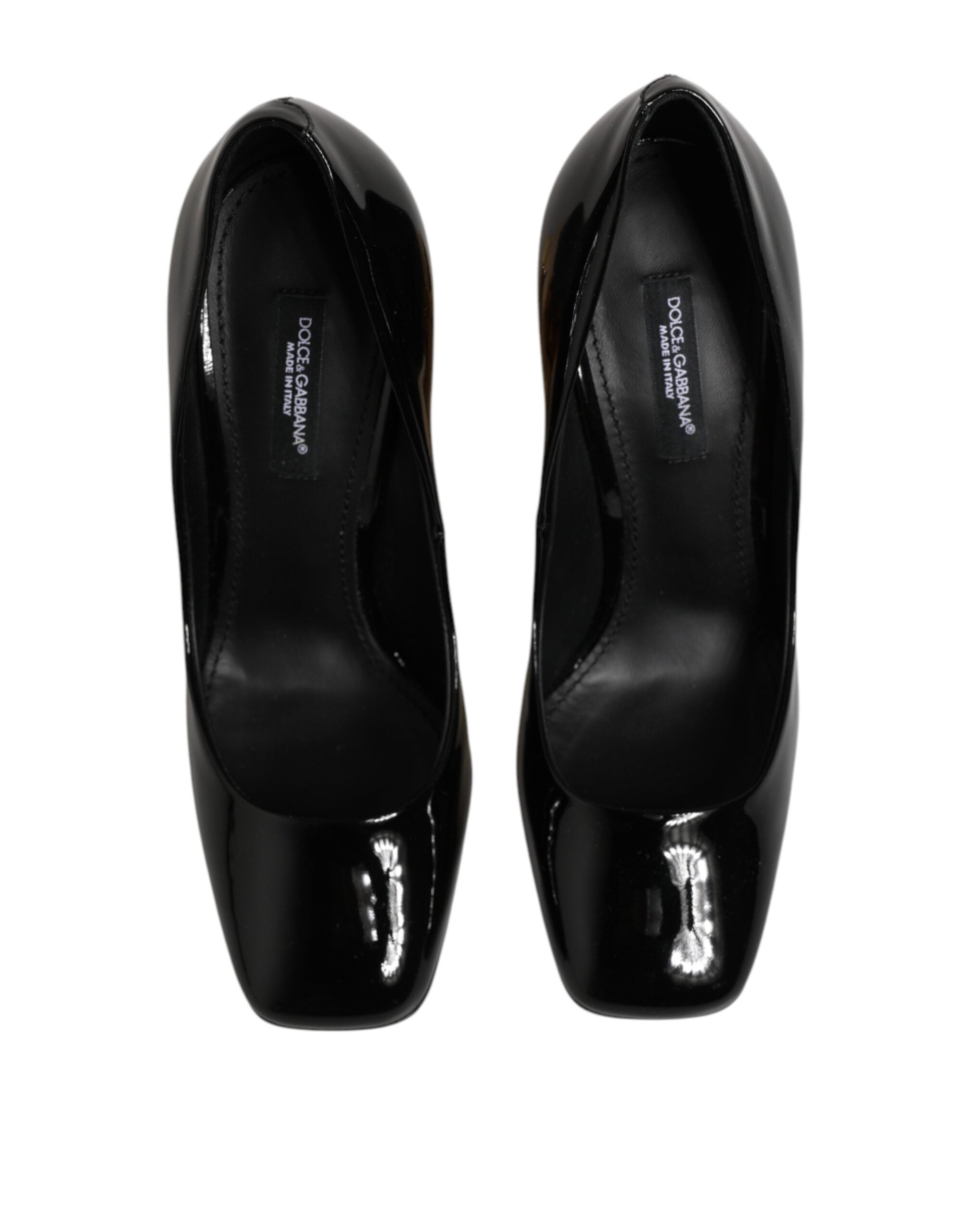 Dolce & Gabbana Black Gold Patent Leather Logo Heels Pumps Shoes
