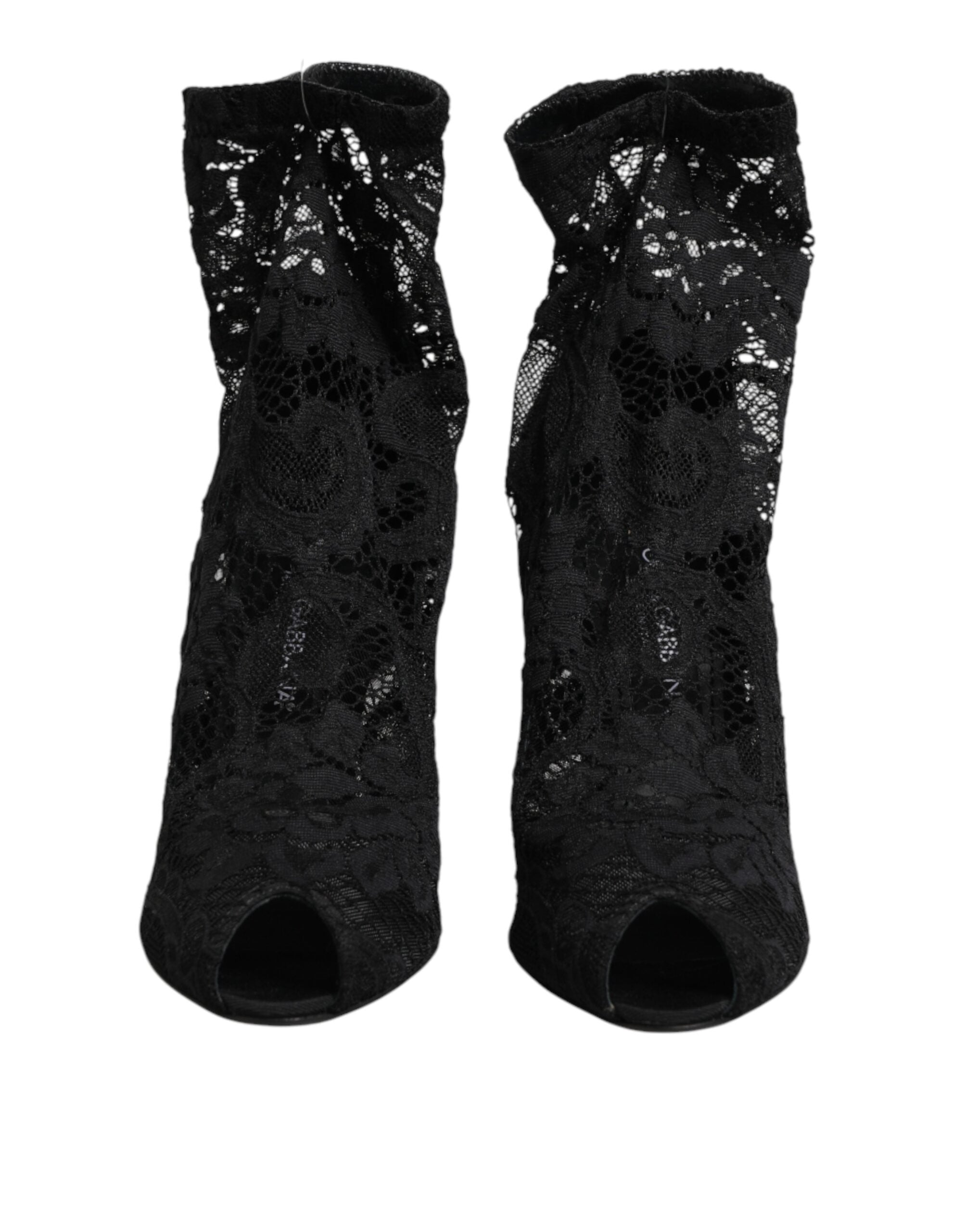 Dolce & Gabbana Black Stretch Taormina Lace Boots Shoes