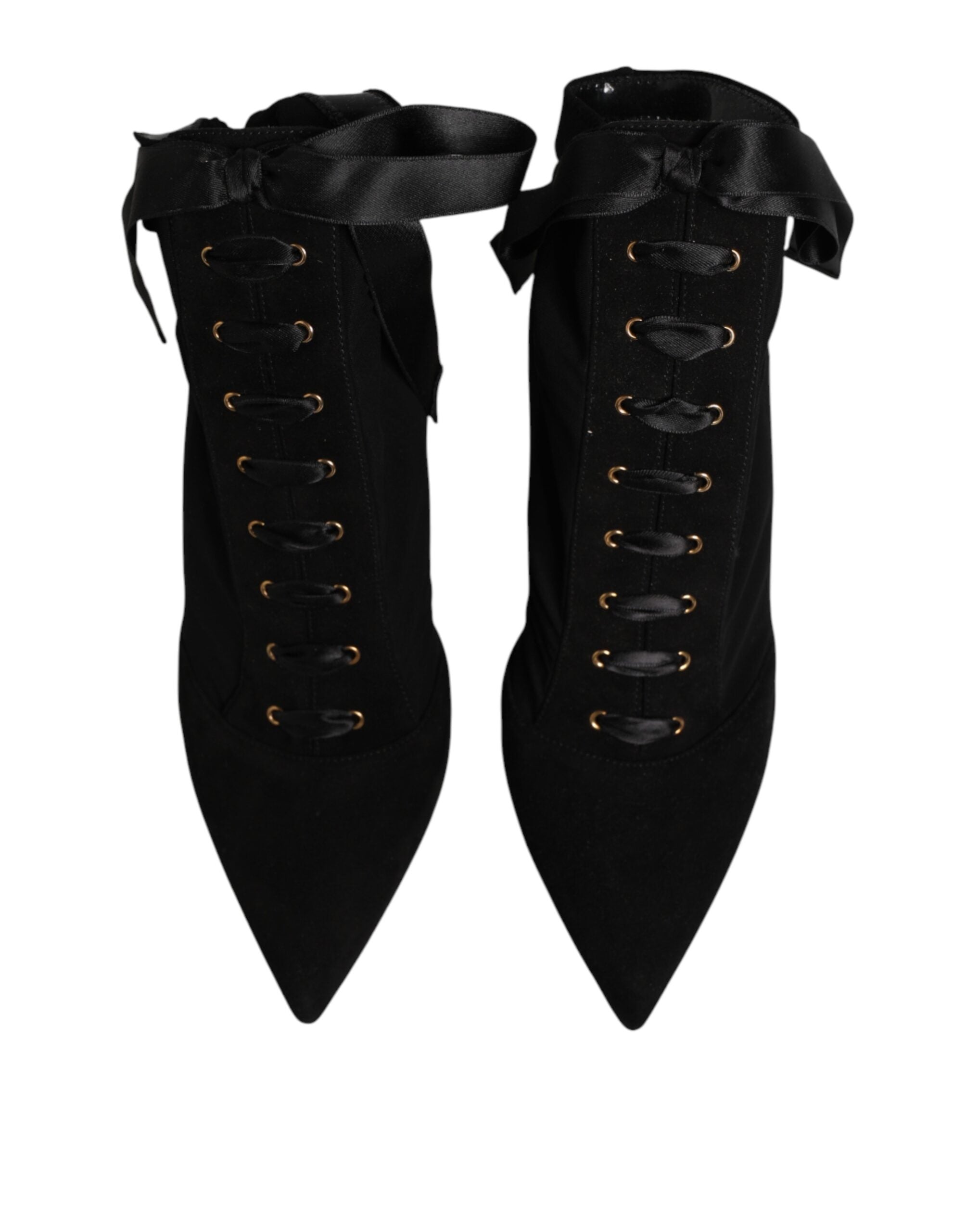 Dolce & Gabbana Black Stiletto Heels Lace Up Boots Shoes