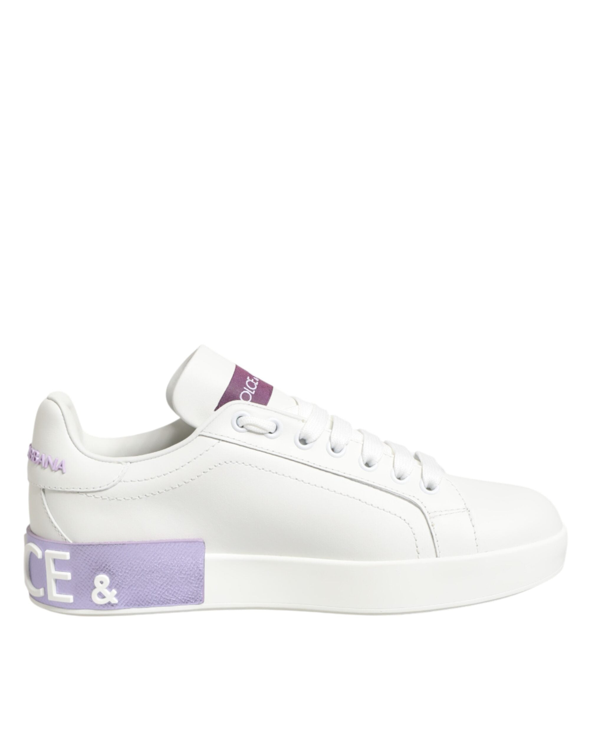 Dolce & Gabbana White Purple Leather Casual Sneakers Shoes