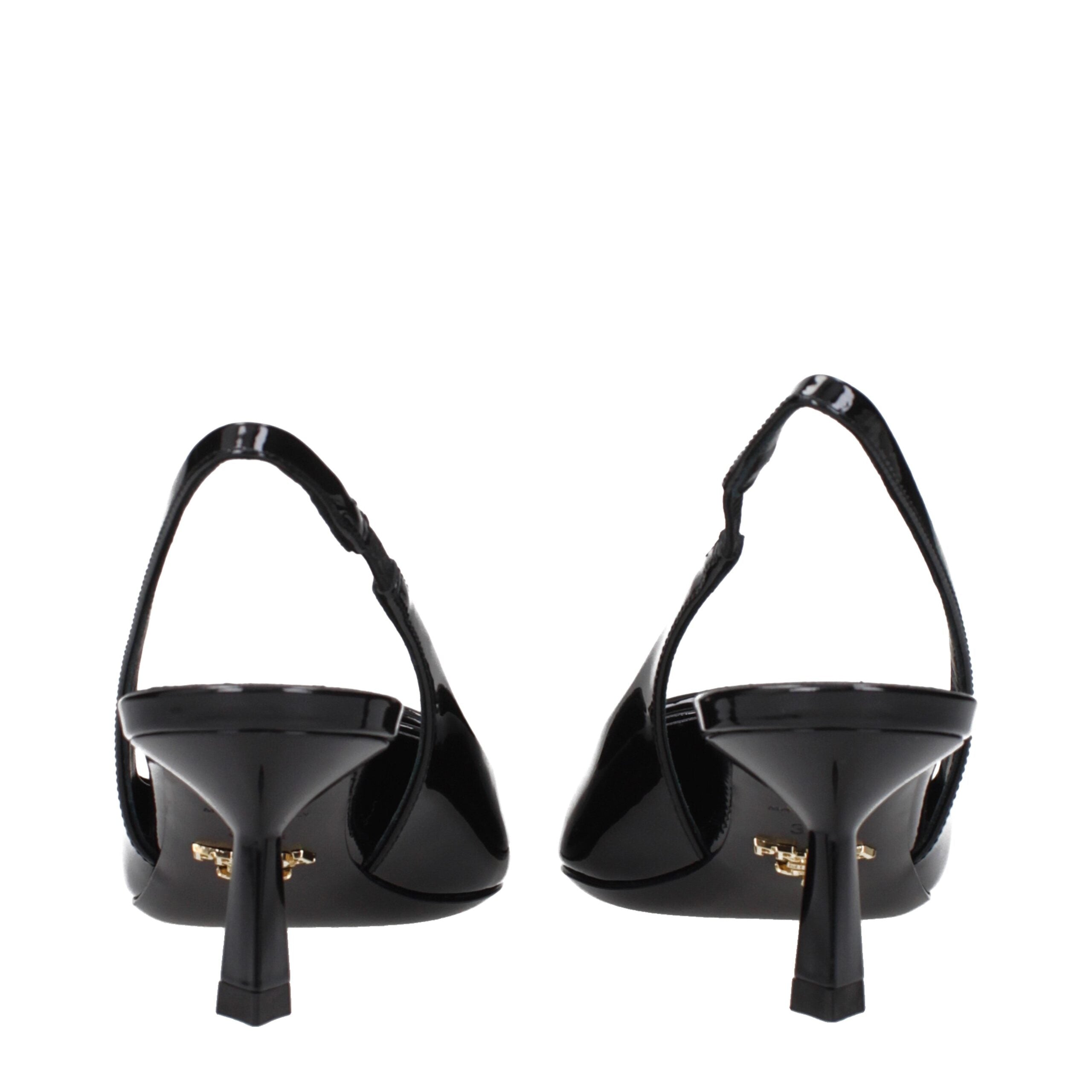 Prada Black Leather Mid Heel Pumps