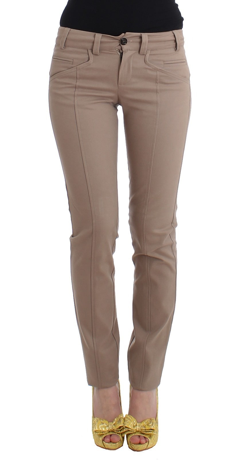 Cavalli Class Beige Dress Skinny Slim Straight Chinos Pants