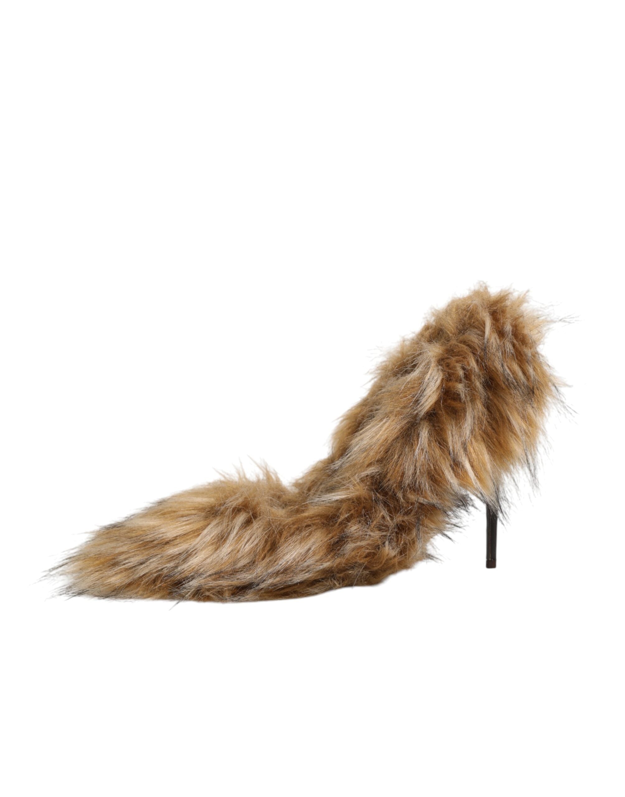 Dolce & Gabbana Brown Fur Leather High Heels Pumps Shoes