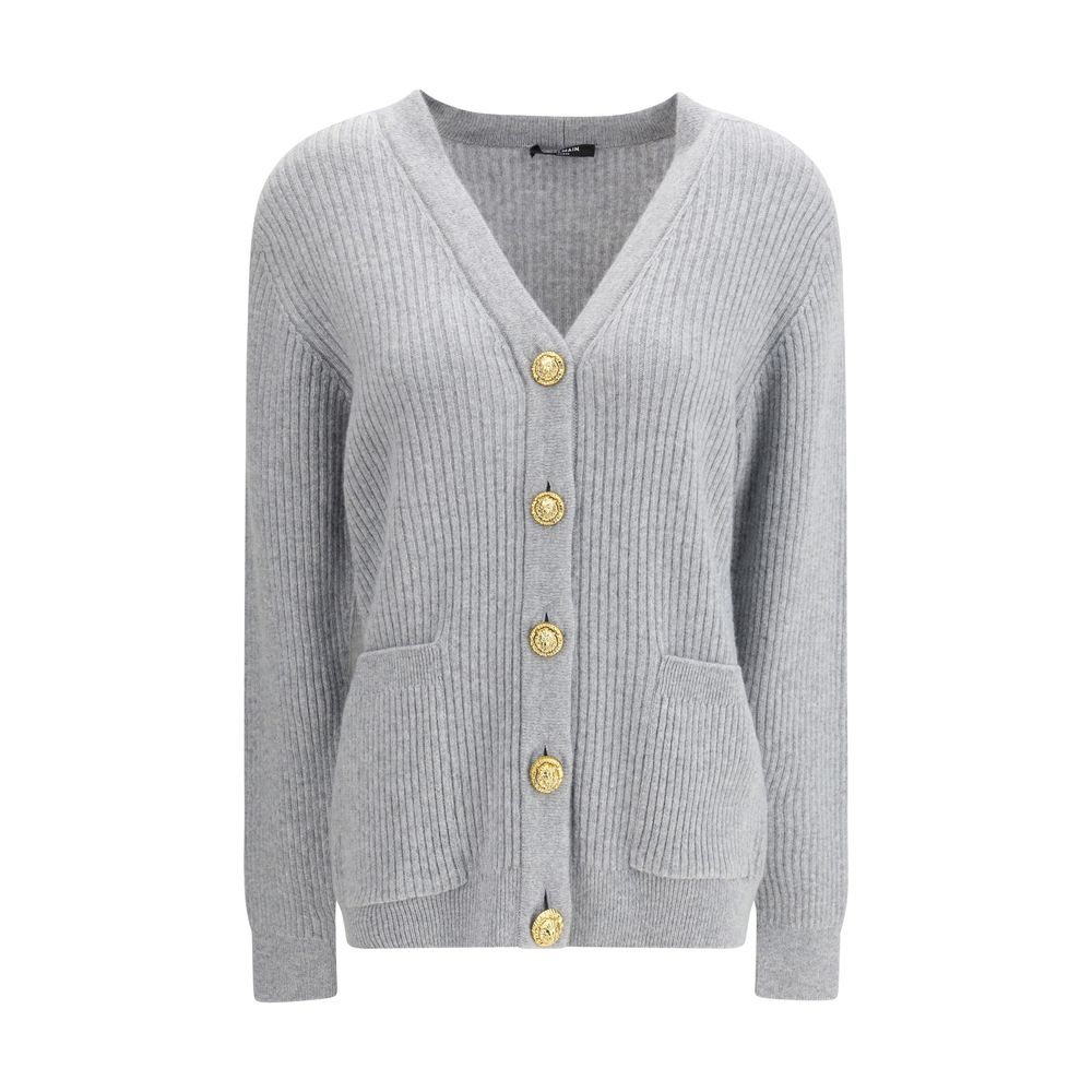Balmain Gray Fleece Wool Cardigan