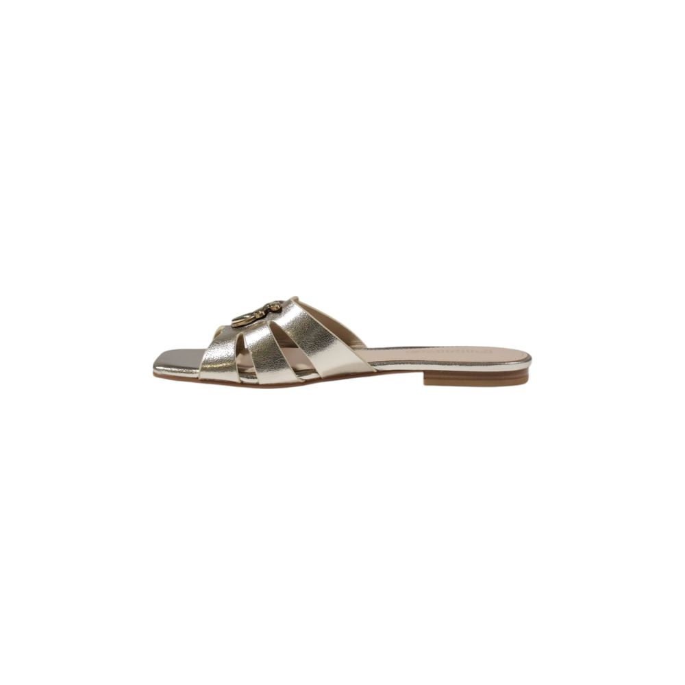 PINKO Gold Leather Flat Sandals