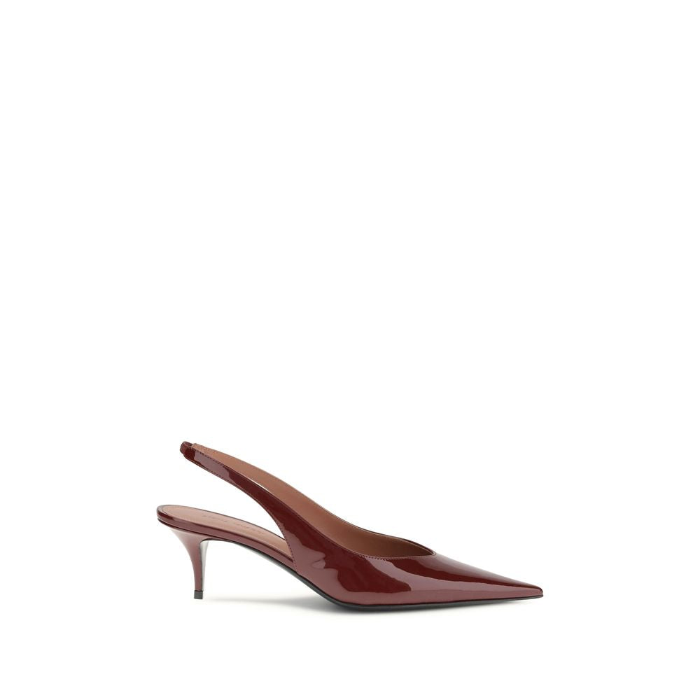 Amina Muaddi Bordeaux Calf Leather Bos Taurus Mid Heel Pumps