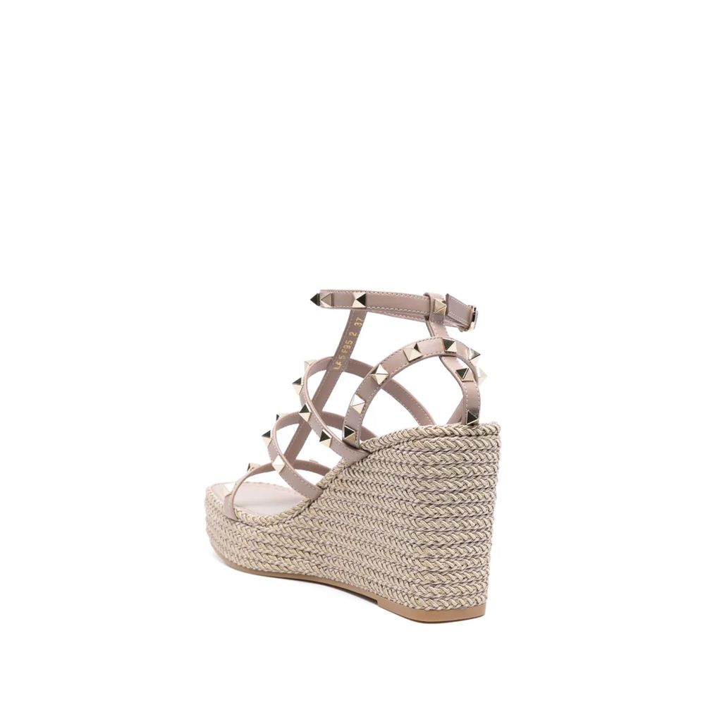 Valentino Garavani Beige Calfskin Wedge Sandals