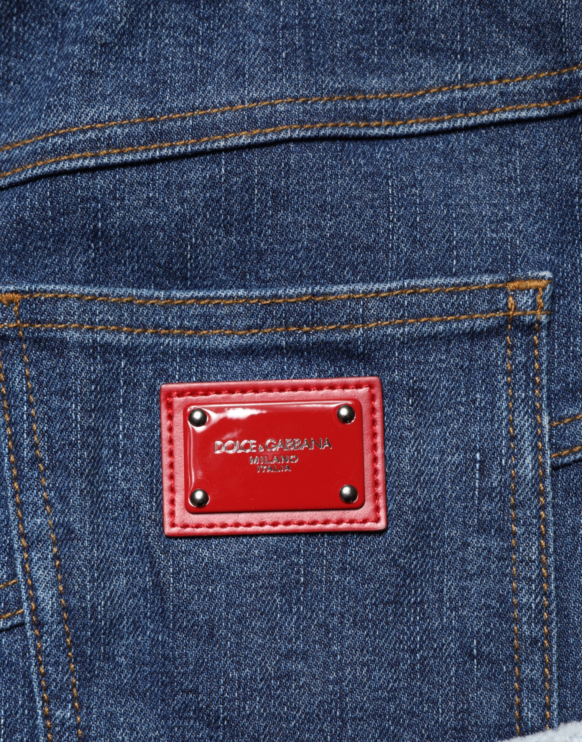 Dolce & Gabbana Blue Patchwork Layered Denim Midi Skirt