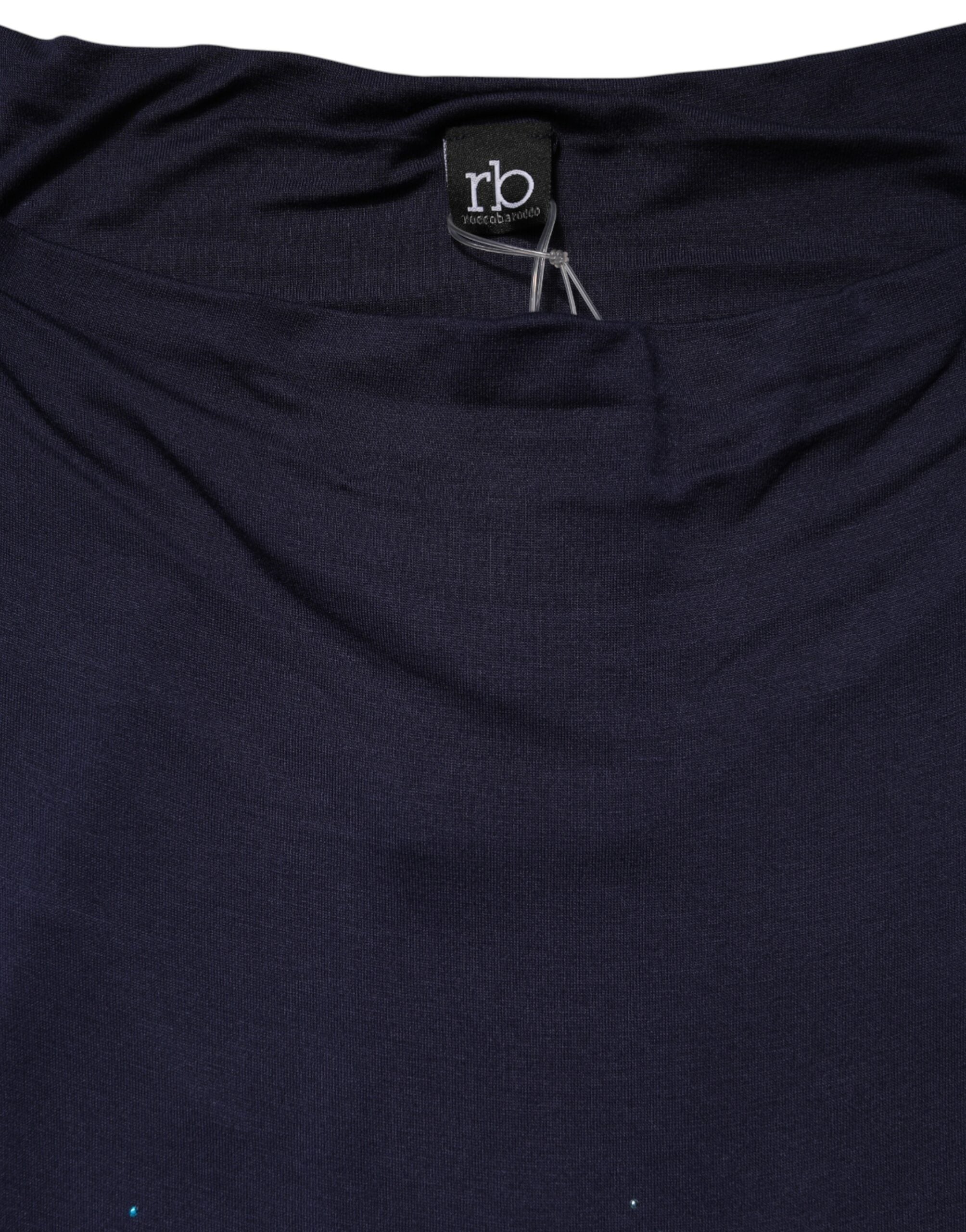 Roccobarocco Blue Viscose Embellished Off Shoulder Mini Dress