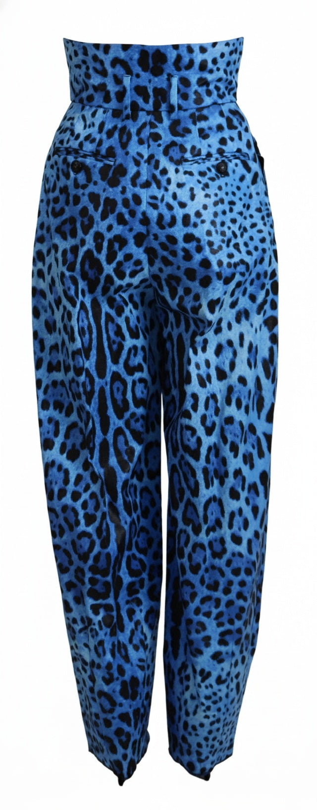 Dolce & Gabbana Blue Leopard Print High Waist Pants