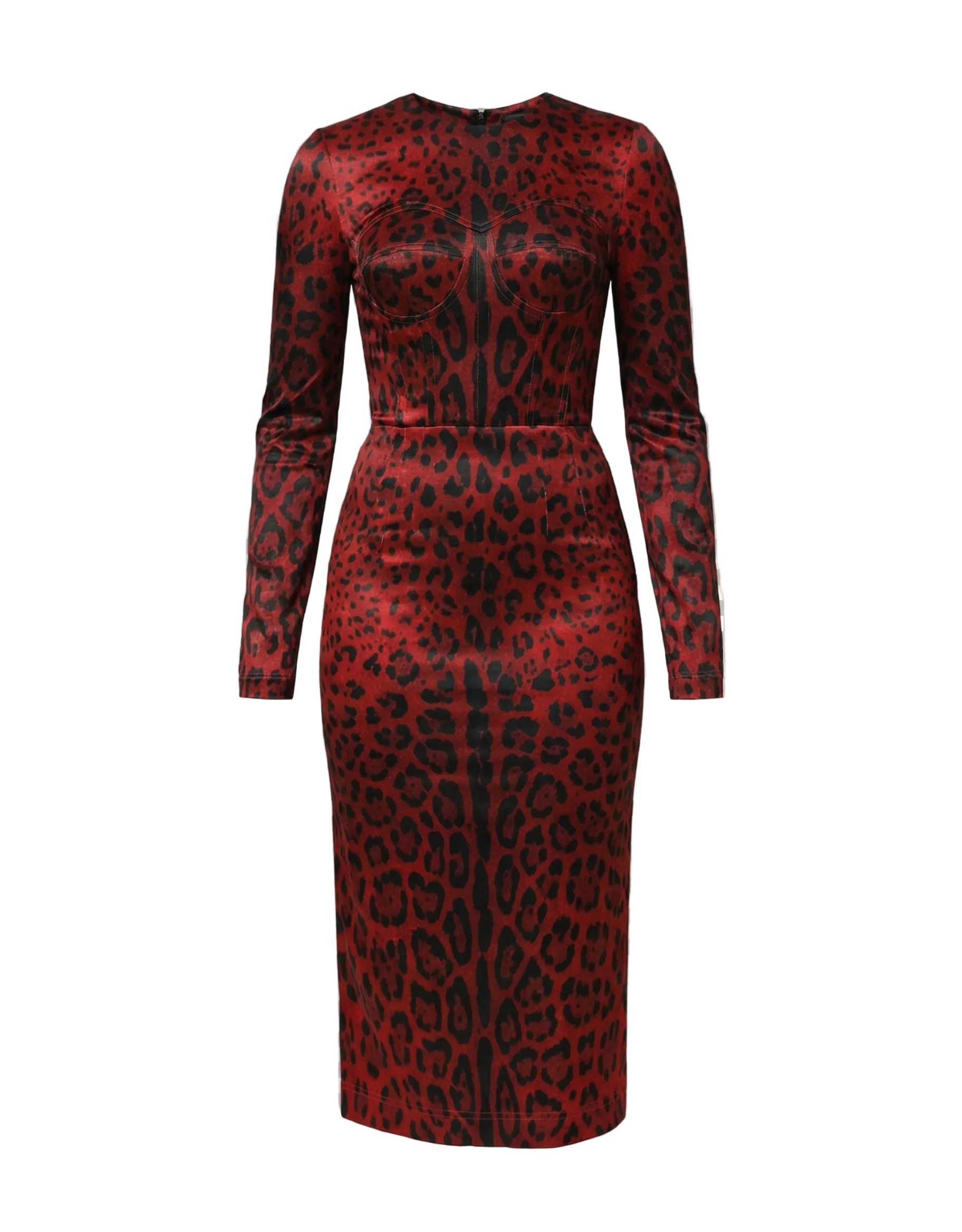 Dolce & Gabbana Red Leopard Sheath Long Sleeves Dress