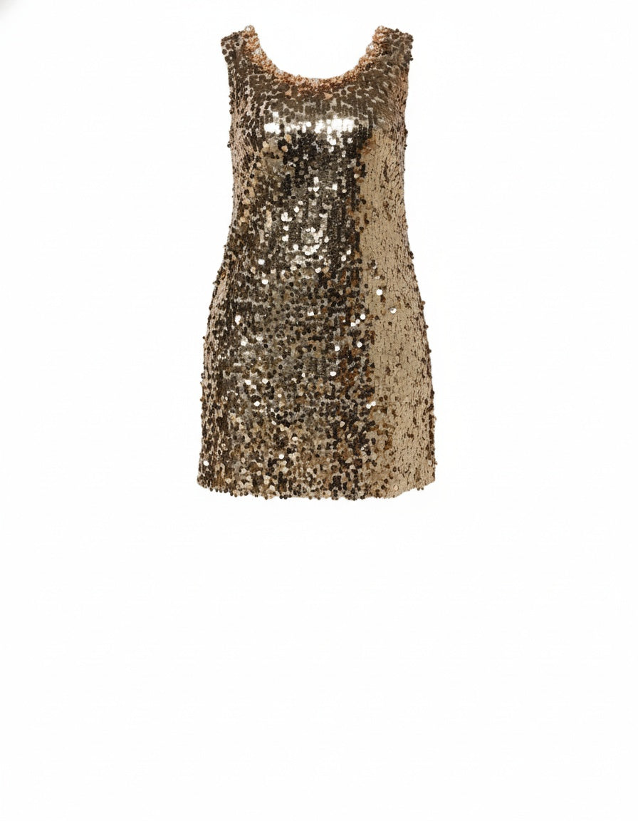 Dolce & Gabbana Gold Sequined Nylon A-line Sheath Mini Dress