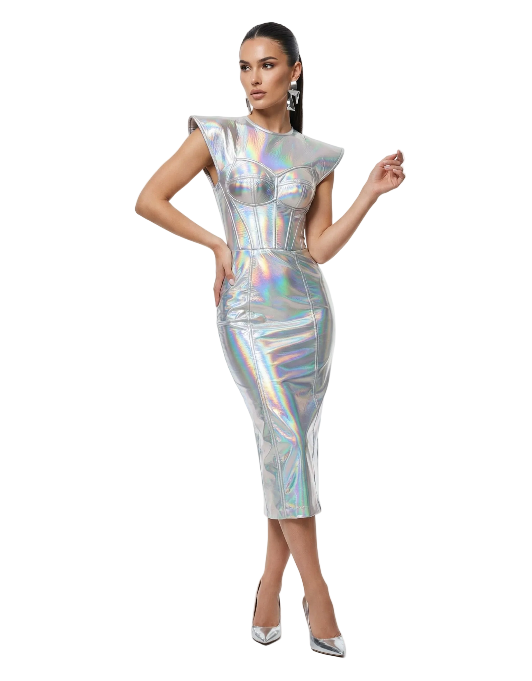 Dolce & Gabbana Silver Iridescent Bodycon Sheath Midi Dress